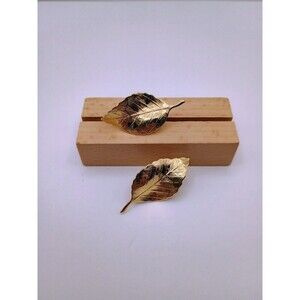 Vintage Thin Leaf Gold Tone Pierced Stud Earrings With Clip On Back